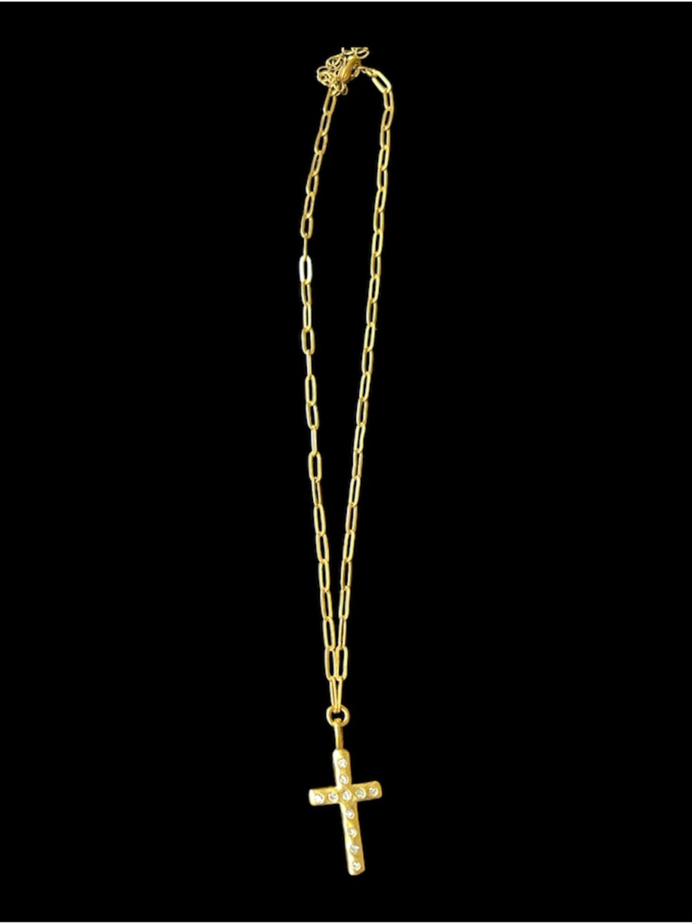 Gold Cross Pendant on Paperclip Chain Necklace - Women's Jewelry